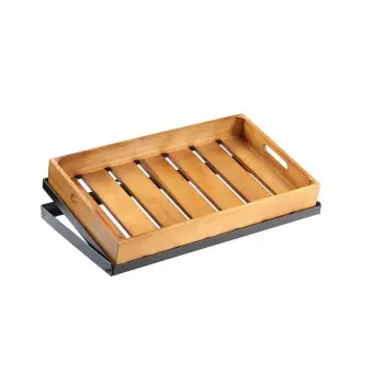 Tablecraft Individual Tiered Frame 22"x13.5"x4.5" - Black Powder Coated Steel Fits Gastronorm Wood Full-Size Crates