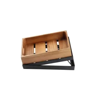 Tablecraft Individual Tiered Frame 11.5"x13.5"x4.5" - Black Powder Coated Steel Fits Gastronorm Wood Half-Size Crates