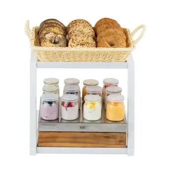Tablecraft Grab & Go Two-Tiered Frame White 15.25"x15.25"x13" Fits Gastronorm Half Size Wood Crates