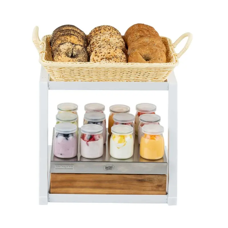 Tablecraft Grab & Go Two-Tiered Frame White 15.25"x15.25"x13" Fits Gastronorm Half Size Wood Crates