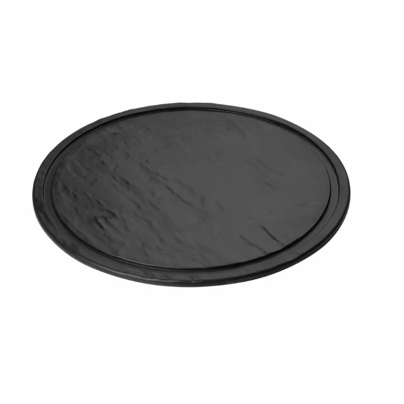 Tablecraft Frostone Slate Collection Round Serving Tray With Channel Black 13"x13"x.3" - Melamine Tablecraft Frostone Slate Collection Round Serving Tray With Channel Black 13"x13"x.3" - Melamine