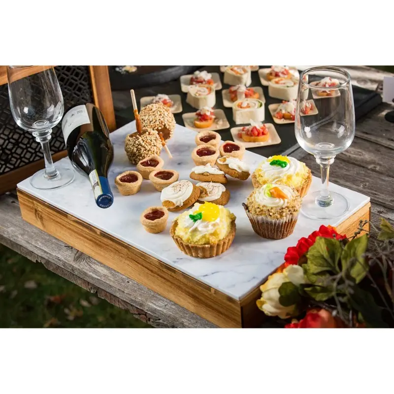 Tablecraft Frostone Collection Rectangular Serving Tray White Marble 20.75"x12.75"x.3125" - Melamine