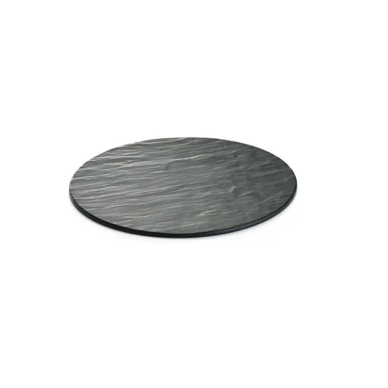 Tablecraft Frostone Slate Collection Round Serving Tray Black 13"x13"x.3" - Melamine