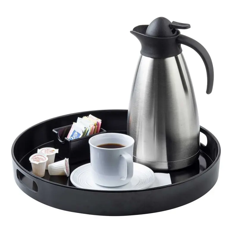 Tablecraft Round Serving Tray Black 15"x15"x2" - Melamine Tablecraft Round Serving Tray Black 15"x15"x2" - Melamine