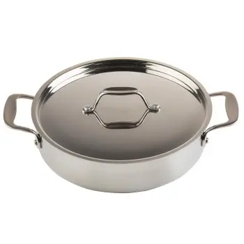 Tablecraft Tri-Ply Cookware Round Brazier Pan 3 Qts 13.125"x10"x2.5" - Stainless Steel (18/0) - NSF