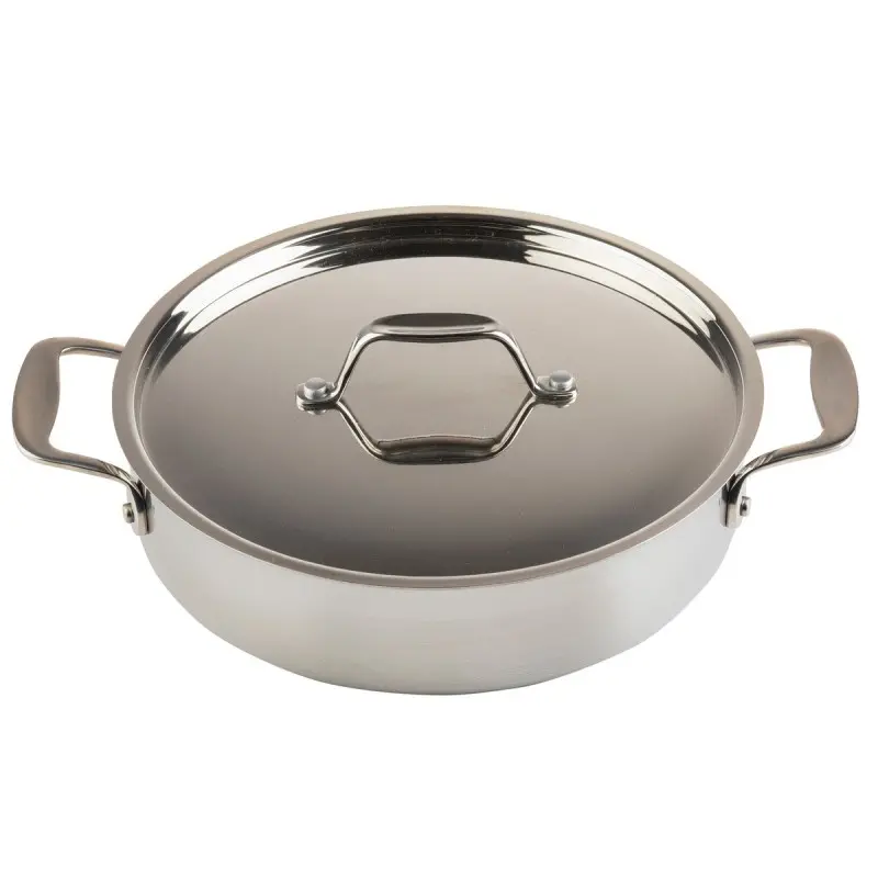 Tablecraft Tri-Ply Cookware Round Brazier Pan 3 Qts 13.125"x10"x2.5" - Stainless Steel (18/0) - NSF Tablecraft Tri-Ply Cookware Round Brazier Pan 3 Qts 13.125"x10"x2.5" - Stainless Steel (18/0) - NSF