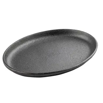 Tablecraft Oval Sizzle Platter Black 9.25"x6.875"x.875" - Cast Iron Item is Seasoned w/ Soybean Oil.