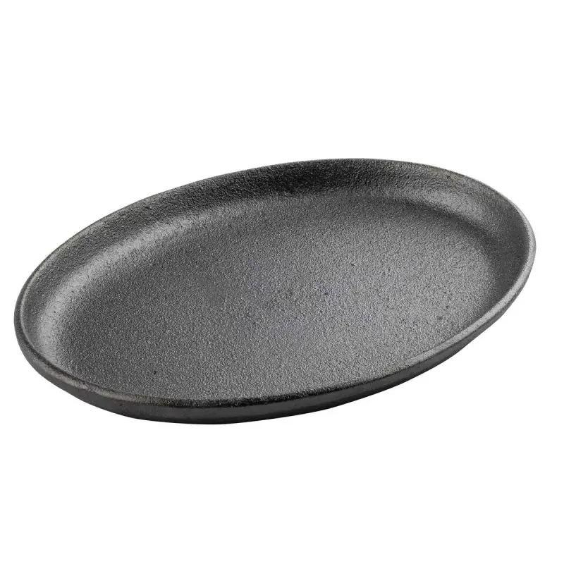 Tablecraft Oval Sizzle Platter Black 9.25"x6.875"x.875" - Cast Iron Item is Seasoned w/ Soybean Oil.