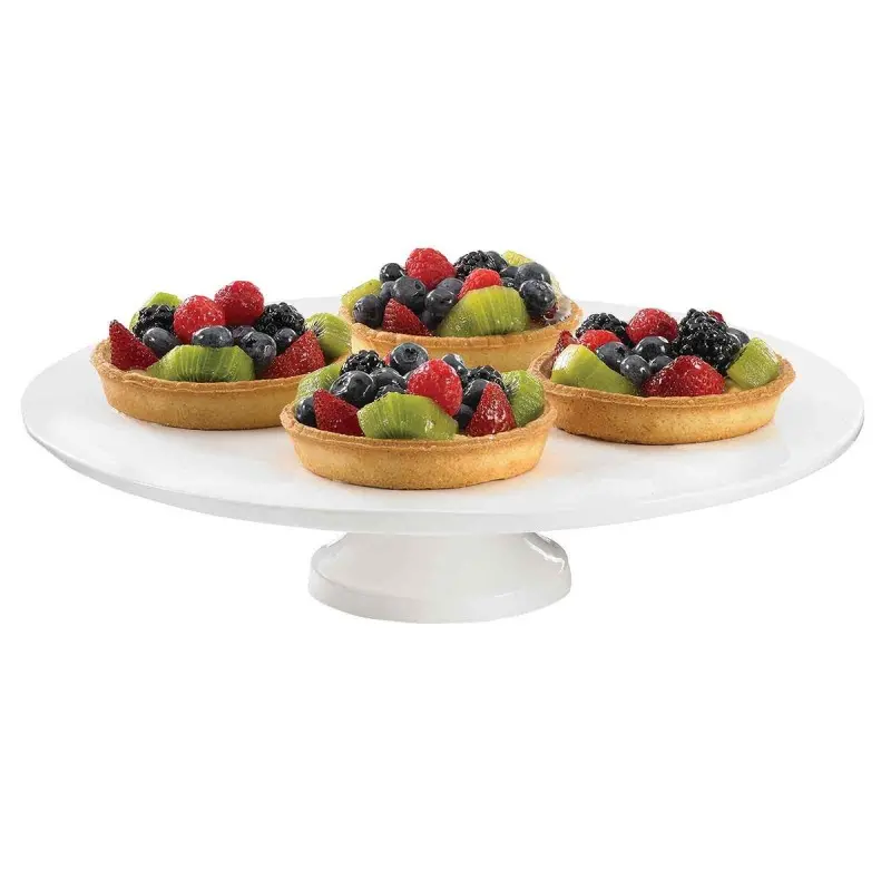 Tablecraft Round Platter With Pedestal 13.5"x13.5"x3.5" Cast Aluminum with White Coating