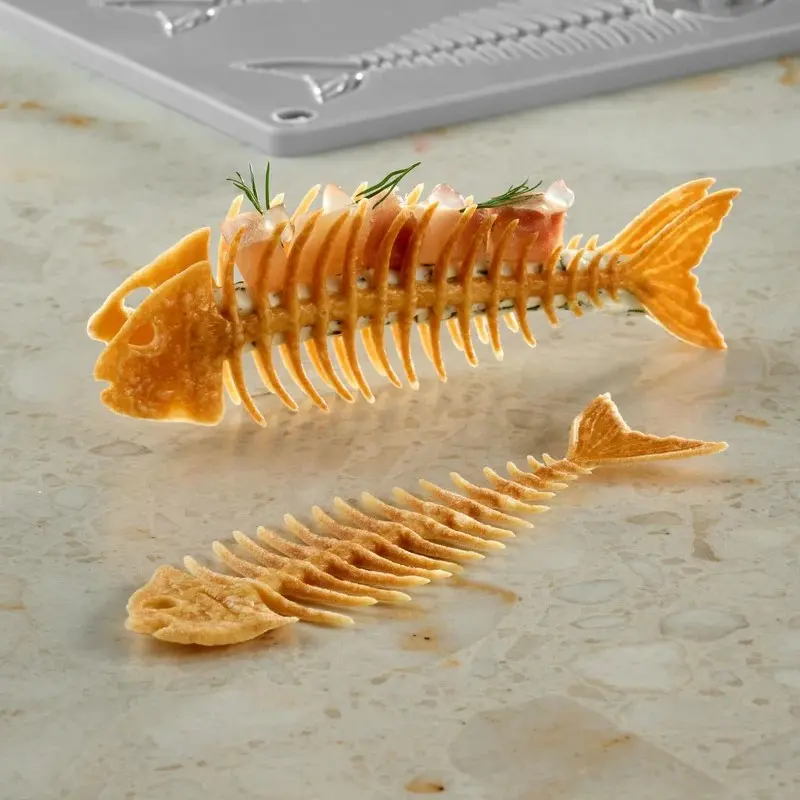 Pavoni Italia Fishbone Decoration Silicone Mold by Paolo Griffa - 120 mm x 42 mm x h 4 mm - 6 cavity