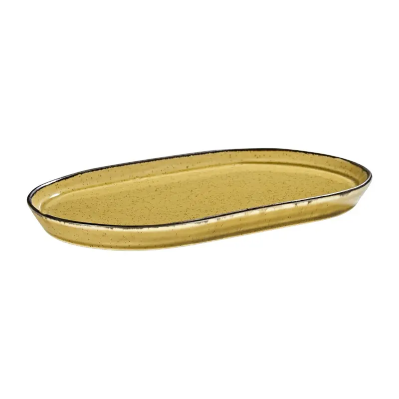 Porline Highlight Mustard Collection Oval Platter 19 cm - Set of 24