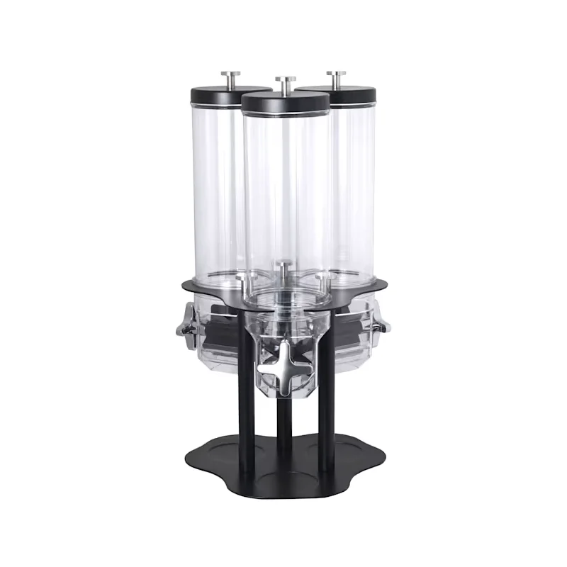 Creations Buffet Triple Cereal Dispenser 19 3/8 in x 19 3/8 in x 27 3/8 in (3.8 qt Per Cylinder) Stainless Steel And Black