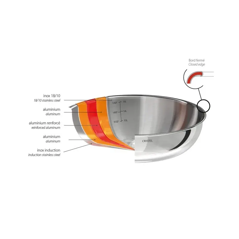 Cristel Stainless Steel 2-Side Handles Frying Pan (Ultraply®) - 11" Cristel Stainless Steel 2-Side Handles Frying Pan (Ultraply®) - 11"