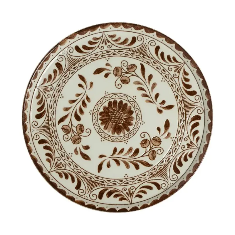 Anfora Plate Plana Coupe 7 1/2 in Talavera Motiva Brown - Set of 12 Anfora Plate Plana Coupe 7 1/2 in Talavera Motiva Brown - Set of 12