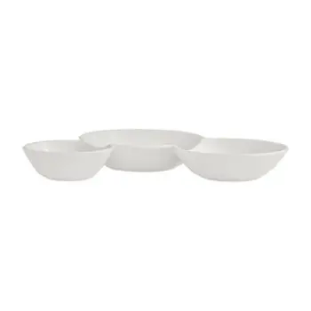 Rene Ozorio Fine China 3 Compartments Gourmet Sauce Dish 7 1/8 in x 1 in (7 oz) White Album - Set of 12