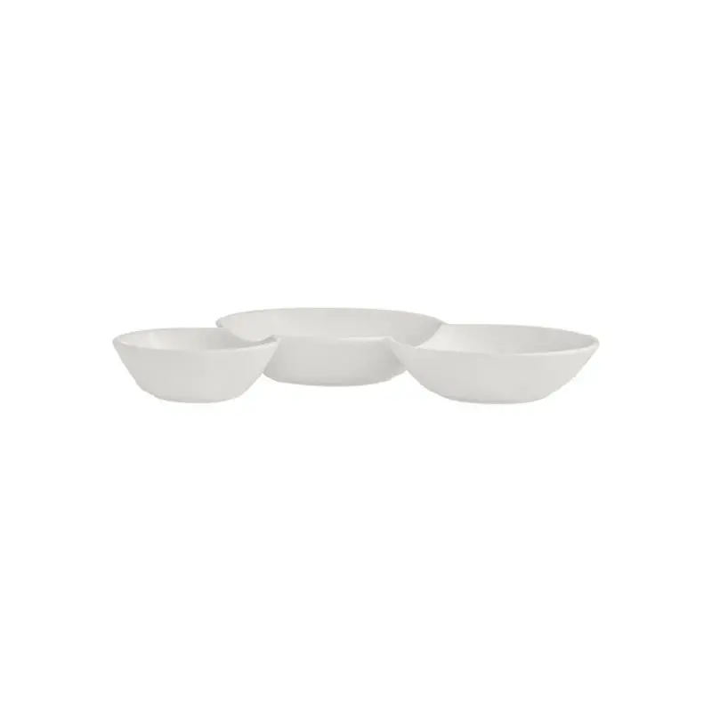 Rene Ozorio Fine China 3 Compartments Gourmet Sauce Dish 7 1/8 in x 1 in (7 oz) White Album - Set of 12 Rene Ozorio Fine China 3 Compartments Gourmet Sauce Dish 7 1/8 in x 1 in (7 oz) White Album - Set of 12
