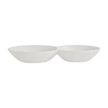 Rene Ozorio Fine China 2 Compartments Gourmet Sauce Dish 7 1/8 in x 1 in (6 oz) White Album - Set of 12
