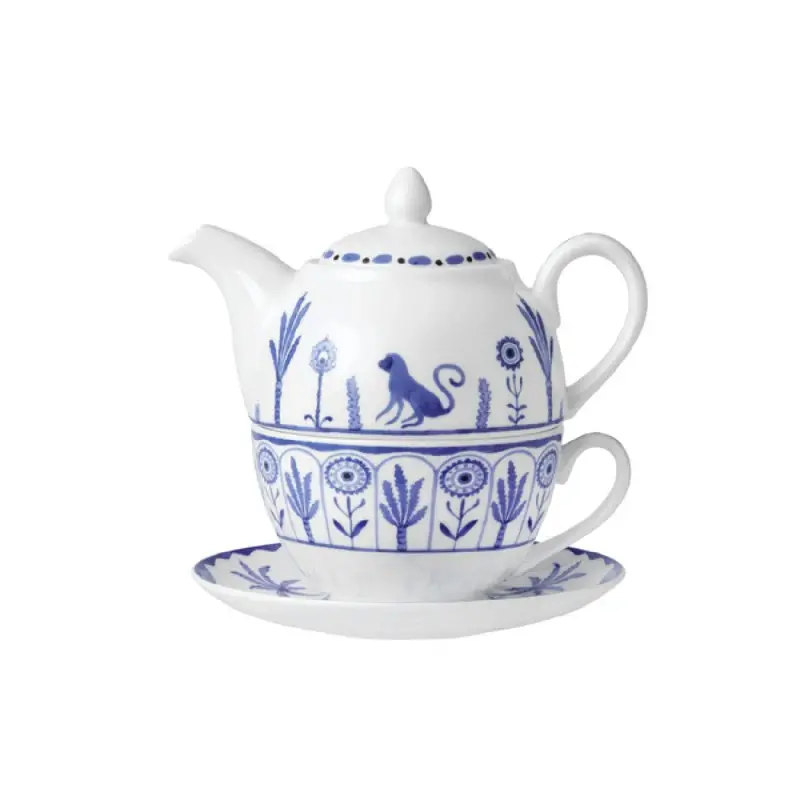 William Edwards Tea For One Set Sultans Garden Blue - Set of 6