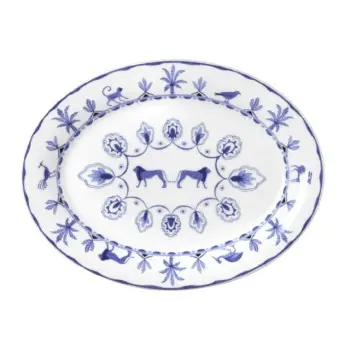 William Edwards Oval Tray 14 1/2 in x 11 in Sultans Garden Blue - Set of 12
