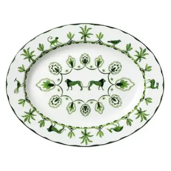 William Edwards Oval Tray 14 1/2 in x 11 in Sultans Garden Green - Set of 6