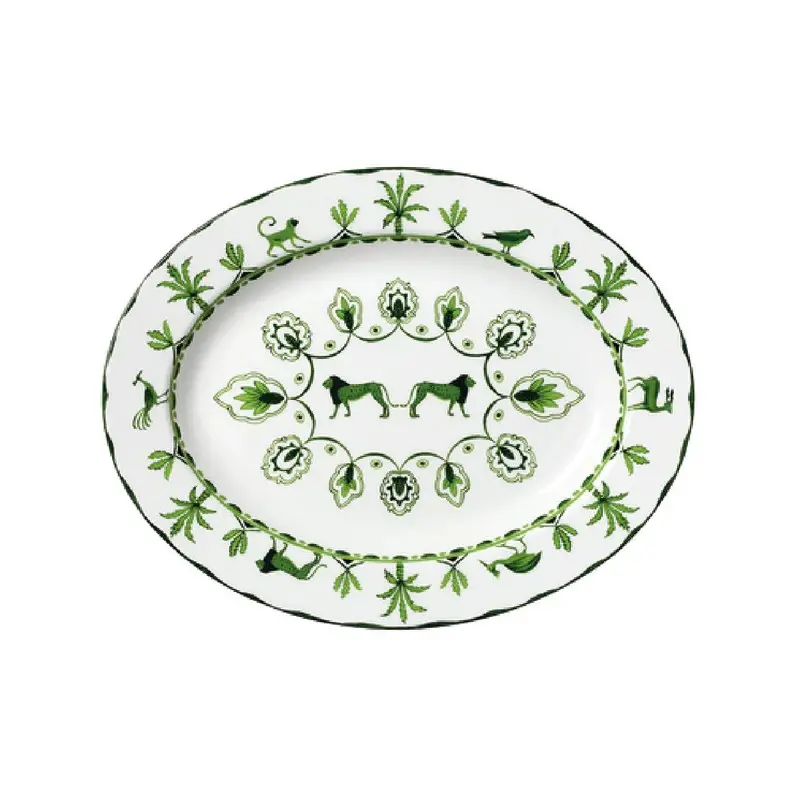 William Edwards Oval Tray 14 1/2 in x 11 in Sultans Garden Green - Set of 6