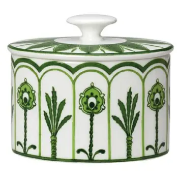 William Edwards Oval Sugar 4 in x 3 1/2 in (8 oz) Sultans Garden Green - Set of 12