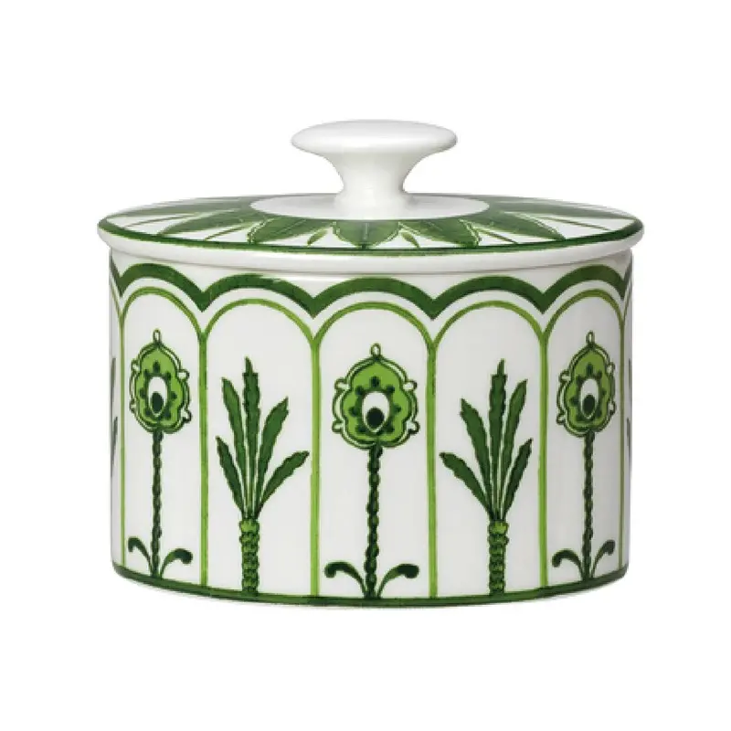 William Edwards Oval Sugar 4 in x 3 1/2 in (8 oz) Sultans Garden Green - Set of 12