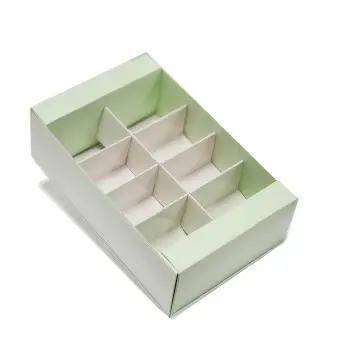 Deluxe Bi Frame Macaron Cardboard with window Box - 8 Macarons - Green Pastel - Pack of 96
