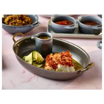 Genware Oval Dish 14 1/4 in x 8 1/4 in x 2 1/4 in (1 1/4 qt) Vintage Stainless Steel - Set of 6