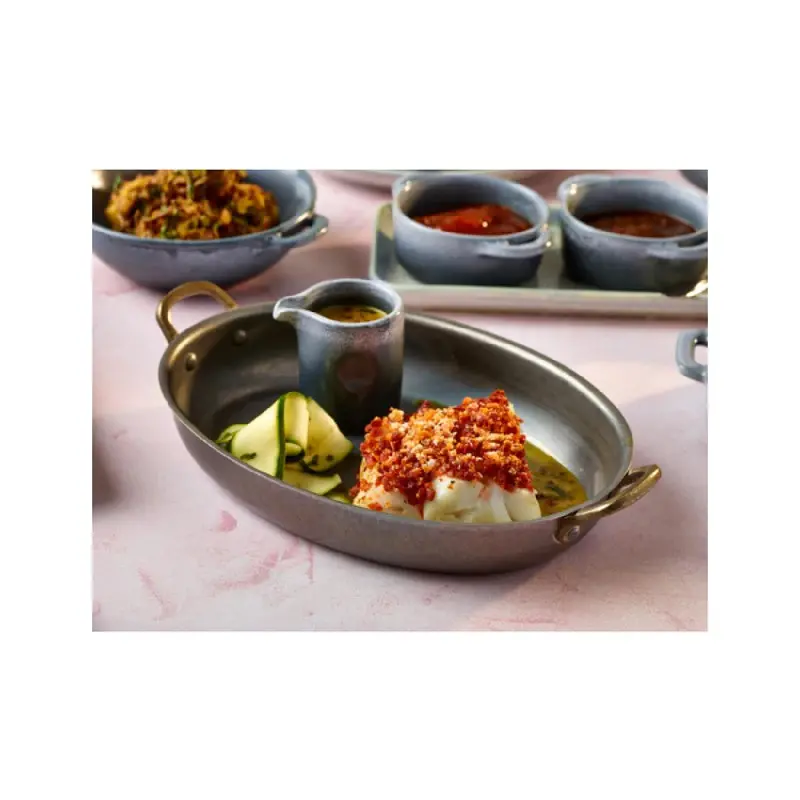 Genware Oval Dish 14 1/4 in x 8 1/4 in x 2 1/4 in (1 1/4 qt) Vintage Stainless Steel - Set of 6