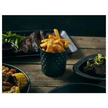 Genware Hammered Serving Cup 3 3/8 in x 3 3/8 in (12 3/4 oz) Vintage Stainless Steel Black - Set of 12