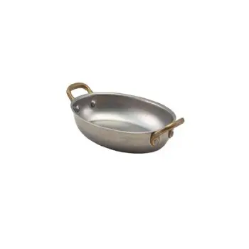 Genware Oval Dish 8 7/8 in x 5 3/8 in x 1 1/4 in (17 oz) Vintage Stainless Steel - Set of 6