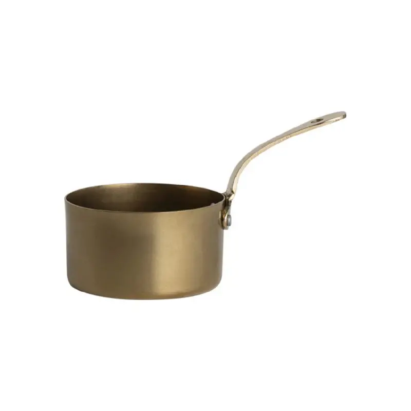 Genware Mini Sauce Pan 7 1/8 in x 3 3/4 in x 4 1/2 in (11 3/4 oz) Gold Vintage Stainless Steel - Set of 6 Genware Mini Sauce Pan 7 1/8 in x 3 3/4 in x 4 1/2 in (11 3/4 oz) Gold Vintage Stainless Steel - Set of 6