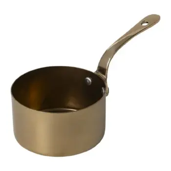 Genware Mini Sauce Pan 6 1/4 x 2 7/8 x 3 1/4 ( 4 3/4 oz) Gold Vintage Stainless Steel - Set of 6