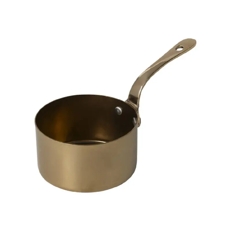 Genware Mini Sauce Pan 6 1/4 x 2 7/8 x 3 1/4 ( 4 3/4 oz) Gold Vintage Stainless Steel - Set of 6