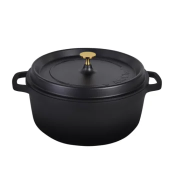 Aluchef Round Casserole Dish With Gold Knob 14 in x 11 1/2 in x 7 1/4 in (7 qt) Matte Black - Set of 2