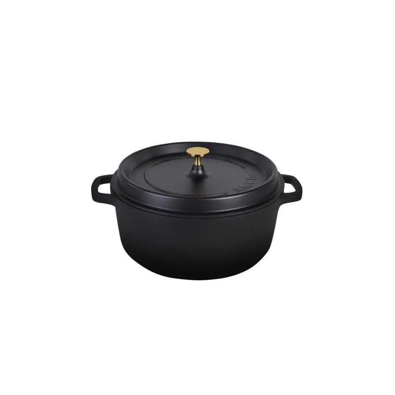 Aluchef Round Casserole Dish With Gold Knob 14 in x 11 1/2 in x 7 1/4 in (7 qt) Matte Black - Set of 2 Aluchef Round Casserole Dish With Gold Knob 14 in x 11 1/2 in x 7 1/4 in (7 qt) Matte Black - Set of 2
