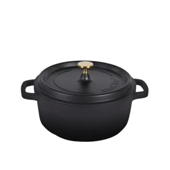Aluchef Round Casserole Dish With Gold Knob 12 3/8 in x 10 in x 6 1/2 in (4 1/2 qt) Matte Black - Set of 4
