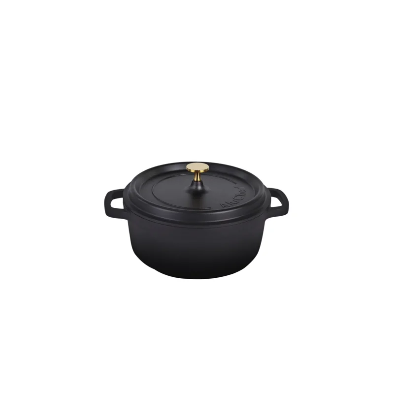 Aluchef Round Casserole Dish With Gold Knob 12 3/8 in x 10 in x 6 1/2 in (4 1/2 qt) Matte Black - Set of 4 Aluchef Round Casserole Dish With Gold Knob 12 3/8 in x 10 in x 6 1/2 in (4 1/2 qt) Matte Black - Set of 4