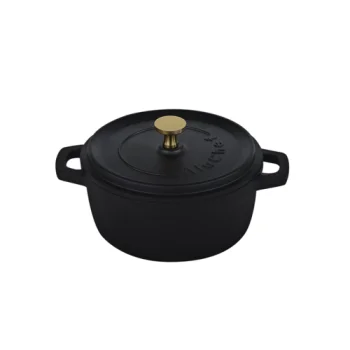Aluchef Round Casserole Dish With Gold Knob 10 3/4 in x 8 1/2 in x 5 3/4 in (2 1/2 qt) Matte Black - Set of 4