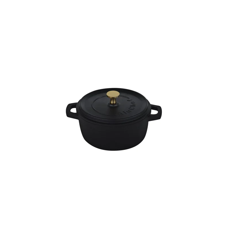 Aluchef Round Casserole Dish With Gold Knob 10 3/4 in x 8 1/2 in x 5 3/4 in (2 1/2 qt) Matte Black - Set of 4