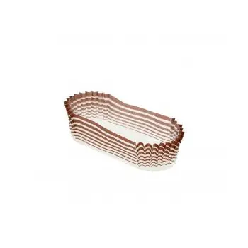 Paper Decorated Oval Eclair Pastry Cups No.88 Base 105 x 40 x 25 mm - White with Gold Stripes - 1000pcs
