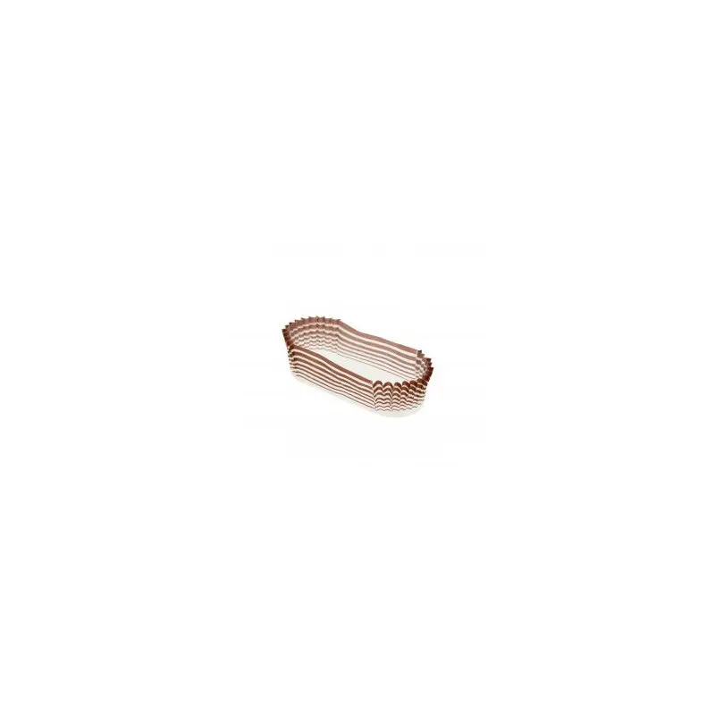 Paper Decorated Oval Eclair Pastry Cups No.88 Base 105 x 40 x 25 mm - White with Gold Stripes - 1000pcs Paper Decorated Oval Eclair Pastry Cups No.88 Base 105 x 40 x 25 mm - White with Gold Stripes - 1000pcs