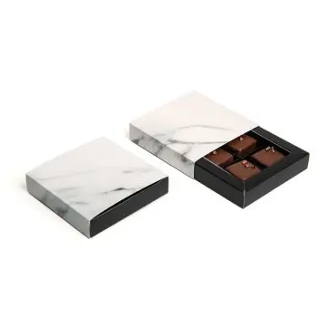 Matte Marbled Amenity Square Closed Frame Chocolate Candy Boxes - Holds 4 Chocolates - Pack of 100