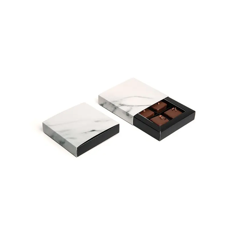 Matte Marbled Amenity Square Closed Frame Chocolate Candy Boxes - Holds 4 Chocolates - Pack of 100