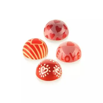 Silikomart Professional Choco Stamp C - 4 Valentine's Day Designed Stamps for Chocolate Semisphere Molds - ø31 x h 19 mm