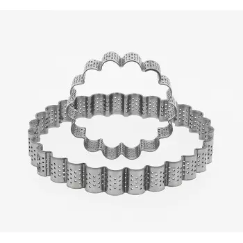Perforated Stainless Steel Fluted Circle Tart Ring - Ø 90 mm x h 20 mm