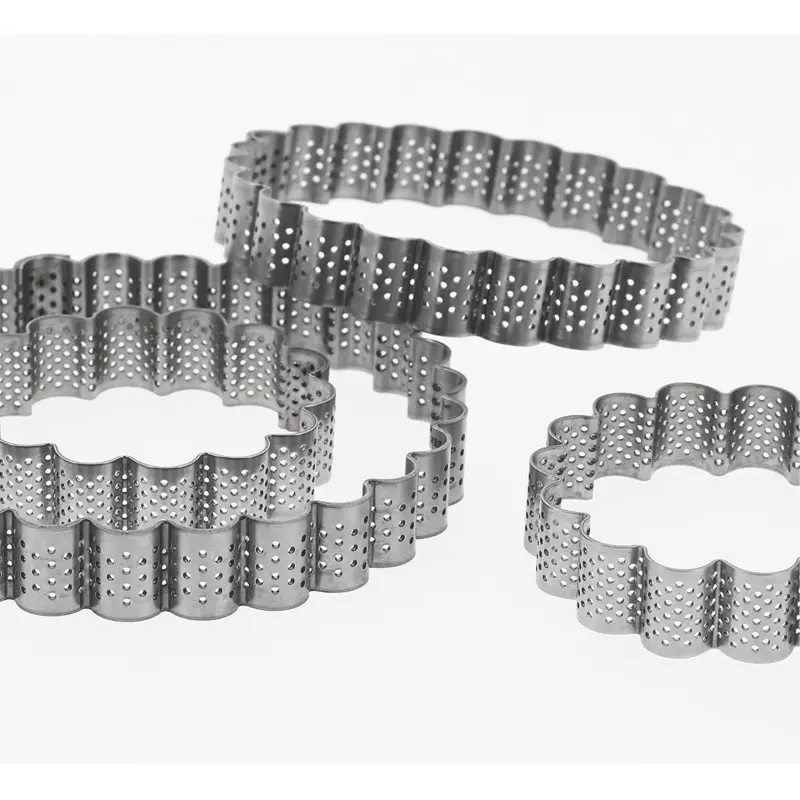 Perforated Stainless Steel Fluted Circle Tart Ring - Ø 120 mm x h 25 mm Perforated Stainless Steel Fluted Circle Tart Ring - Ø 120 mm x h 25 mm