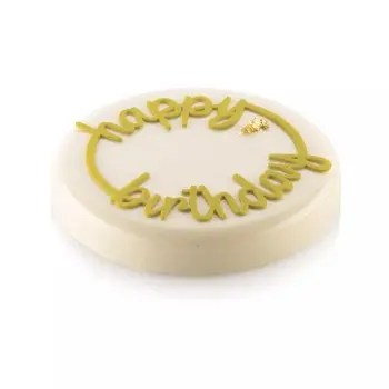 Silikomart Professional Happy Birthday Decor Pastry Topper Mold - ø 180 mm x h 2.5 mm