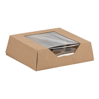Brown Kraft Pie Tart Box with Window - 9.43" x 8.43" x 2.5" - 100 pcs